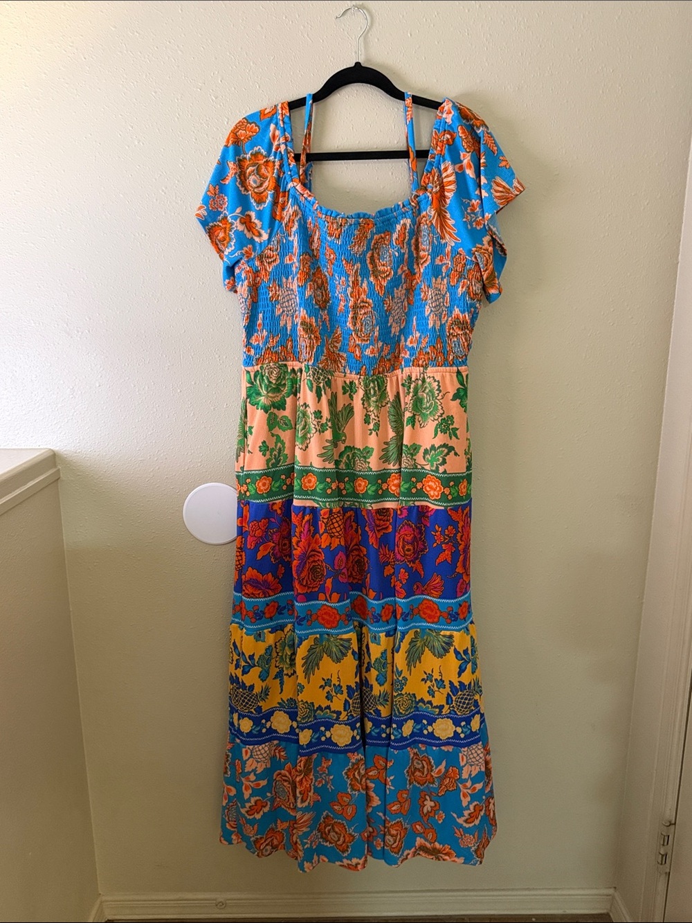 Bohemian Tiered Floral Maxi Dress in Bright Blue